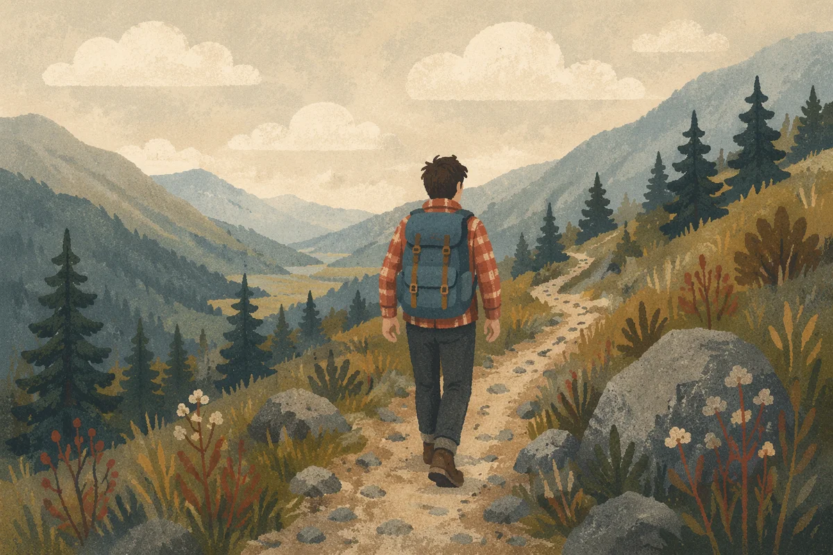 Lone Hiker on Mountain Adventure Trail