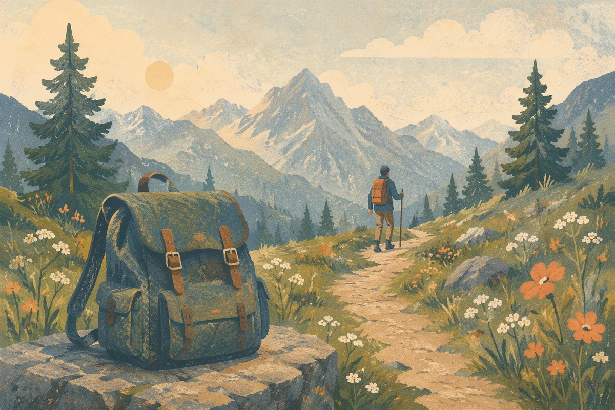 Backpack on Alpine Trail at Dawn