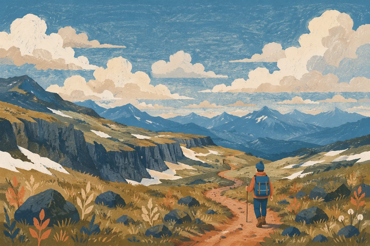 Backpacker on Mountain Trail Adventure