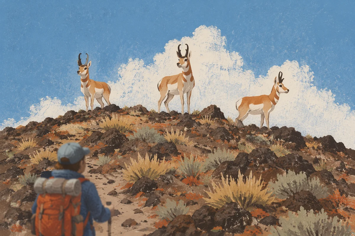 Backpacker Observing Antelope on Mountain Trail