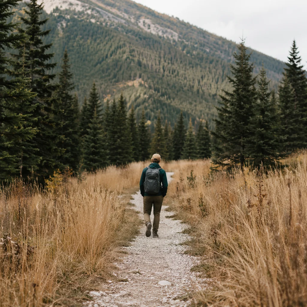 Lone Hiker on Mountain Gravel Trail