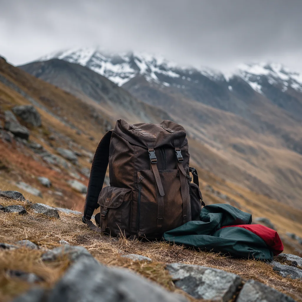 Rugged Backpack on Alpine Mountain Trail