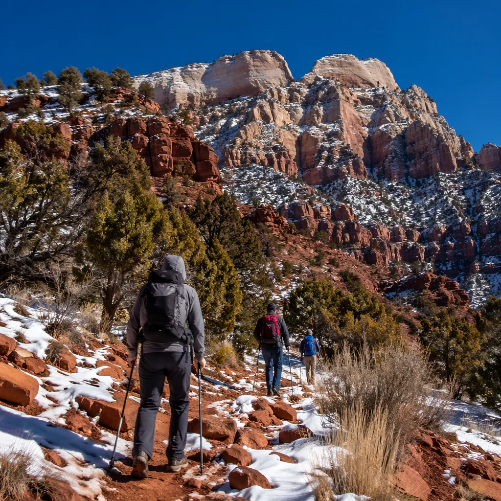 Hikers on Rocky Desert Mountain Trail