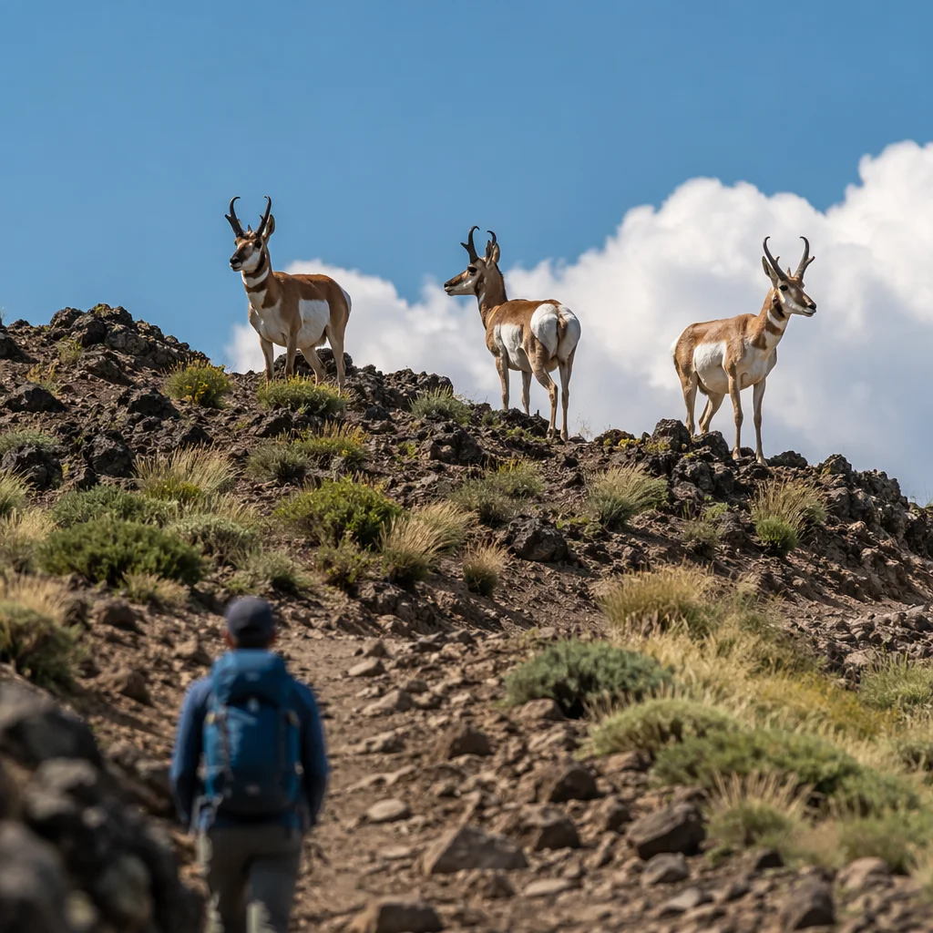 Backpacker Observing Antelope on Mountain Trail