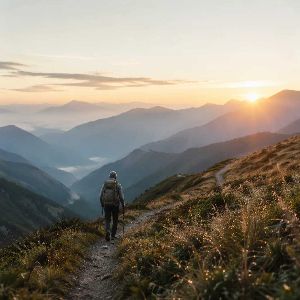 Solitary Hiker on Sunrise Mountain Trail