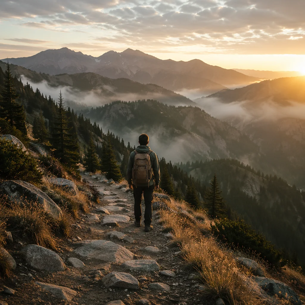 Solitary Hiker on Sunrise Mountain Trail