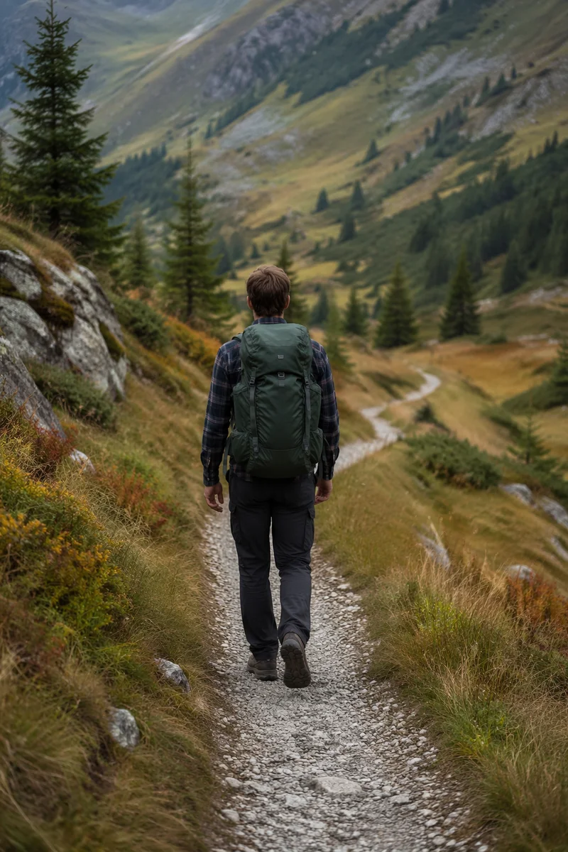 Lone Hiker on Mountain Trail Adventure