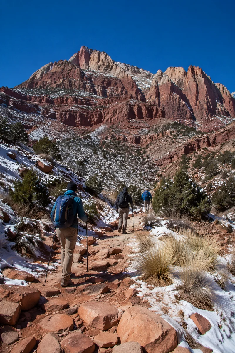 Hikers on Rocky Desert Mountain Trail