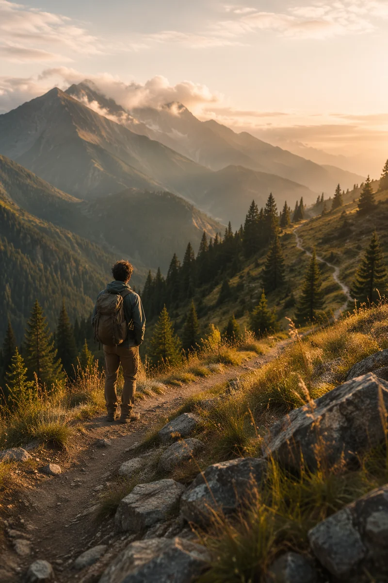 Solitary Hiker on Sunrise Mountain Trail