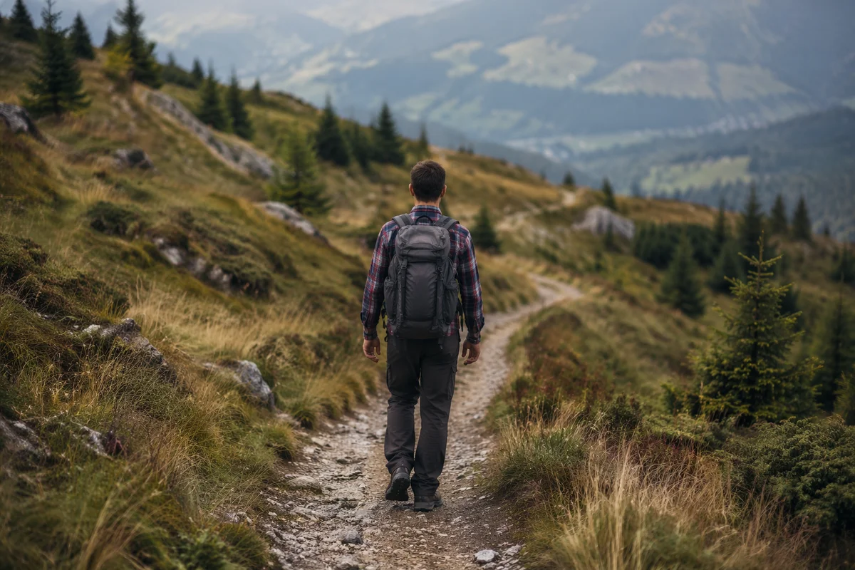 Lone Hiker on Mountain Adventure Trail