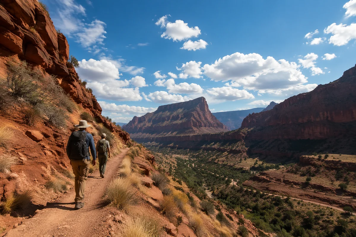 Hikers on Red Rock Mountain Trail