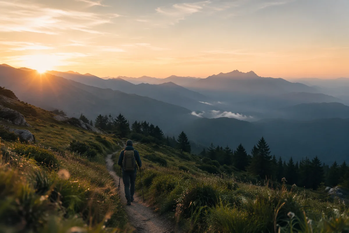 Solitary Hiker on Sunrise Mountain Trail