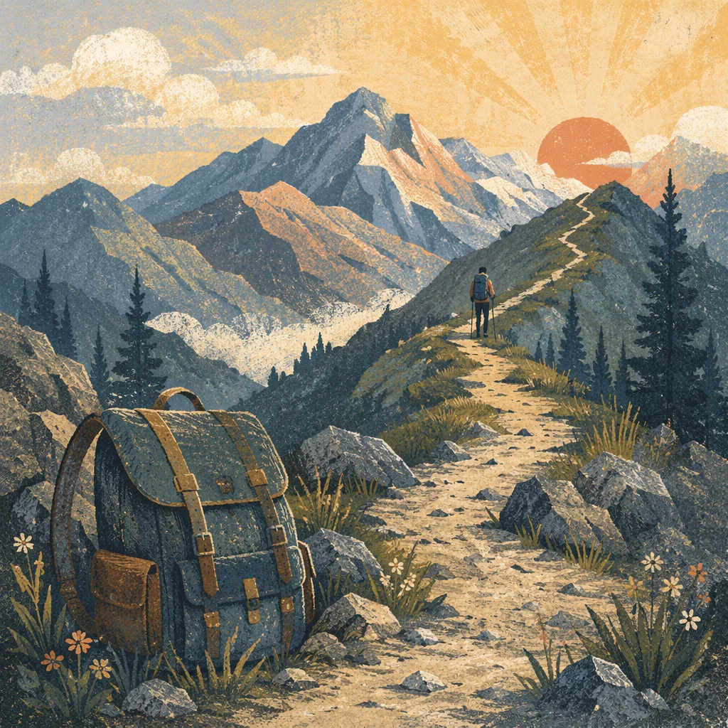 Backpack Resting on Mountain Hiking Trail