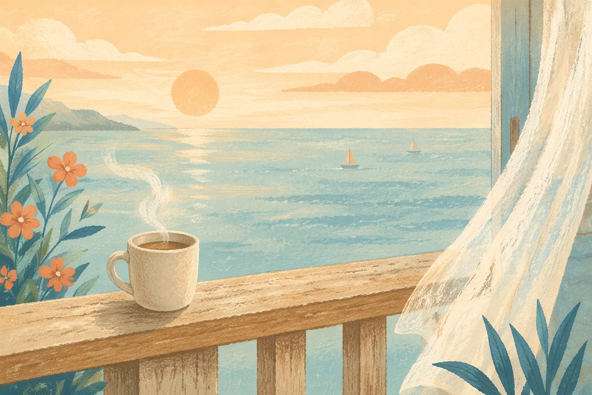 Morning Coffee on Seaside Balcony View