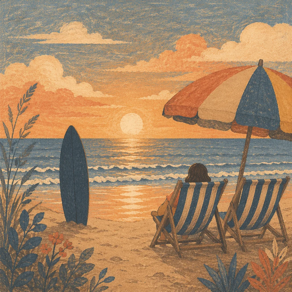 Golden Hour Beach Chairs Under Umbrella
