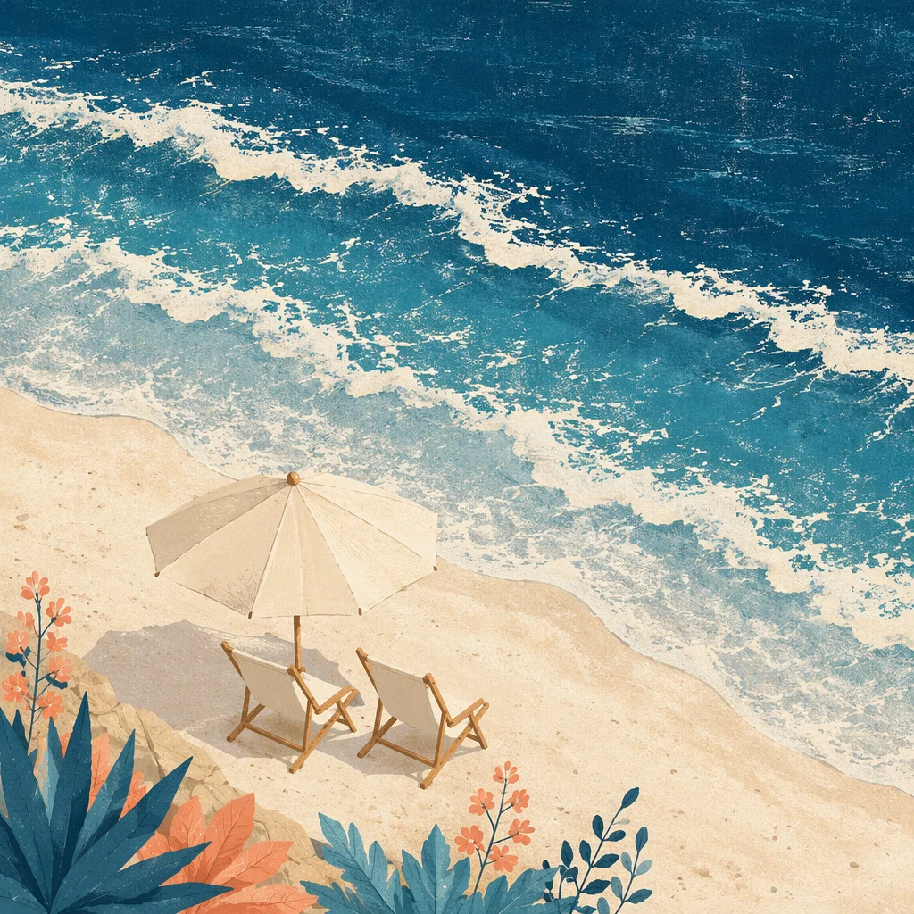 Cream Umbrella Chairs Above Blue Ocean