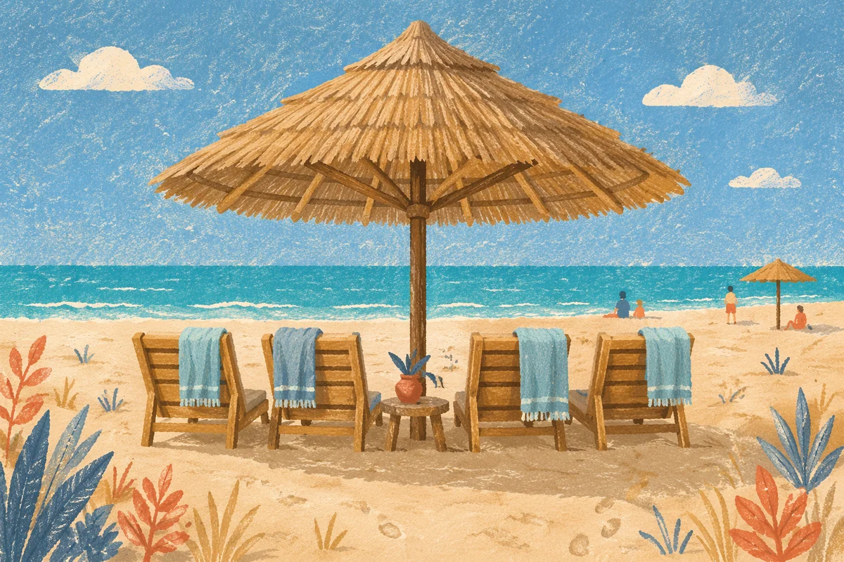 Thatched Beach Umbrella With Ocean View