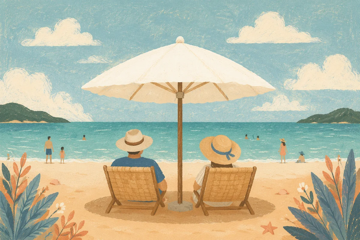 Quiet Summer Beach Umbrella Ocean View