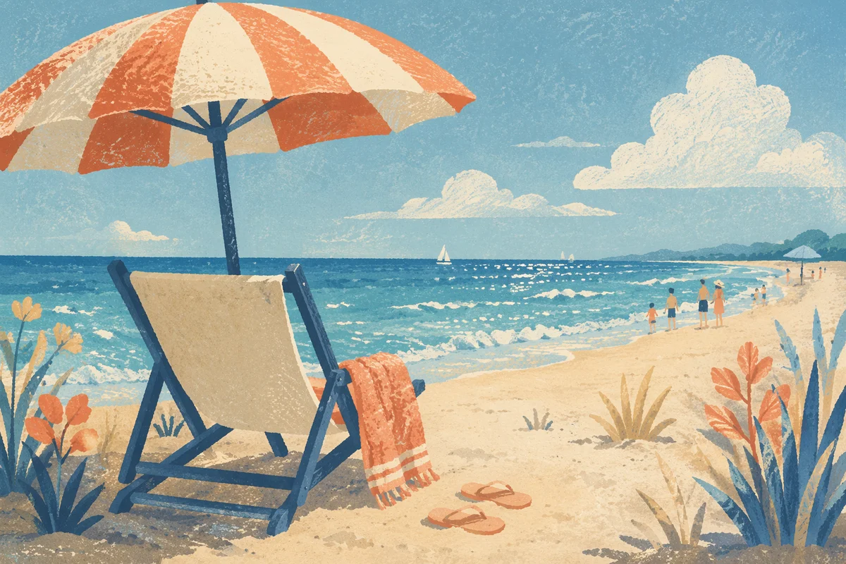 Relaxing Summer Beach Umbrella Ocean View