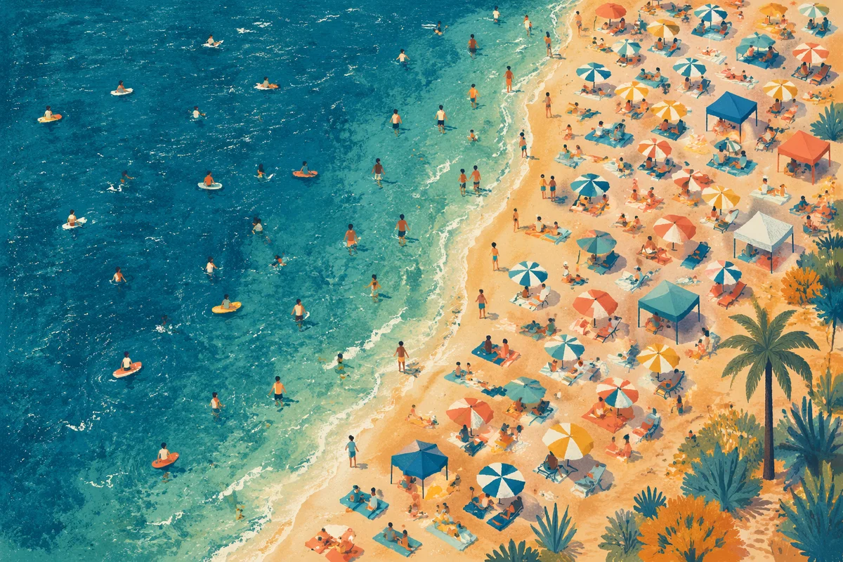 Colorful Summer Beach Umbrellas Ocean View