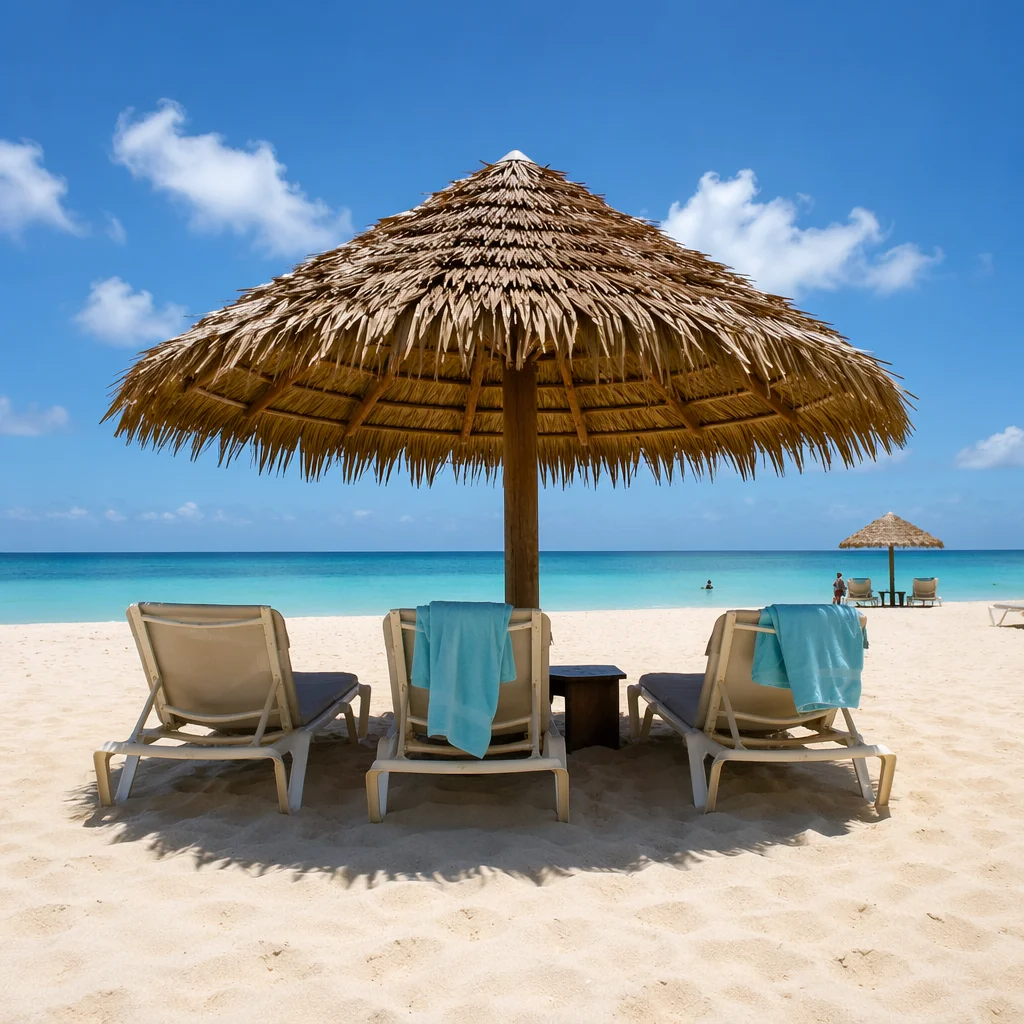Beach Umbrella Chairs with Turquoise Ocean View