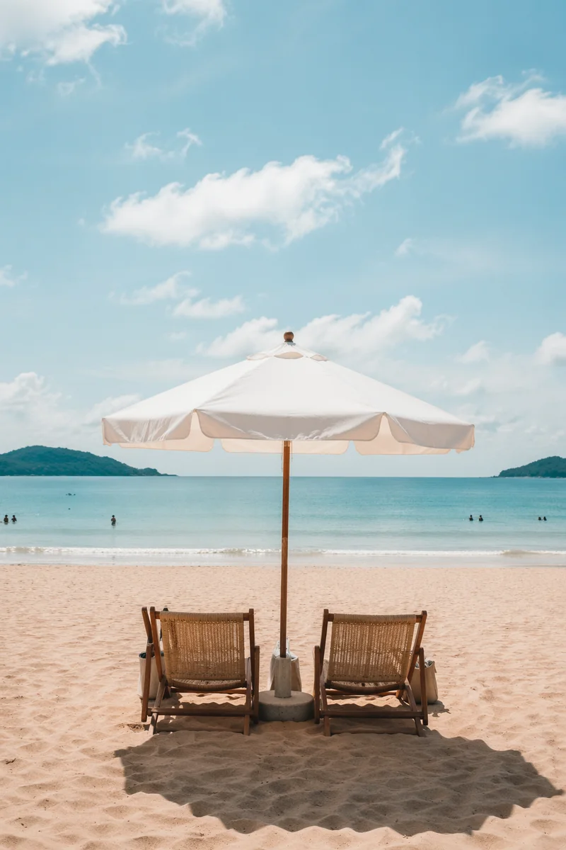 White Beach Umbrella Over Ocean View