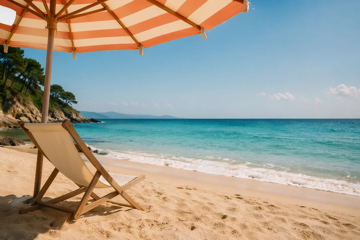 Peaceful Beach Umbrella and Chair Ocean View