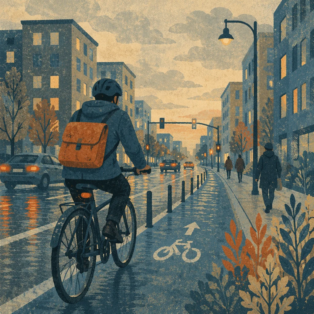 Early Morning Bicycle Commute in City