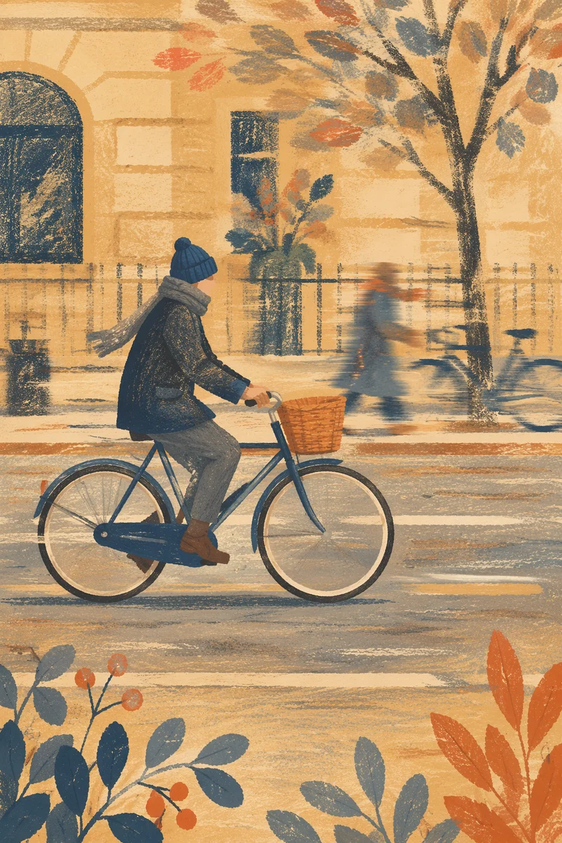 Vintage Bicycle Commute on Warm City Street