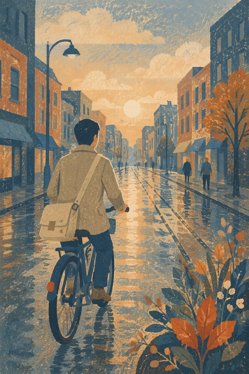 Peaceful Morning Bicycle Commute Through City