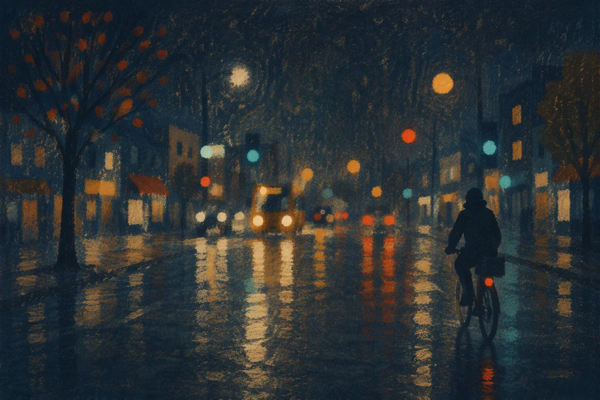 Rainy Night Urban Bicycle Commute
