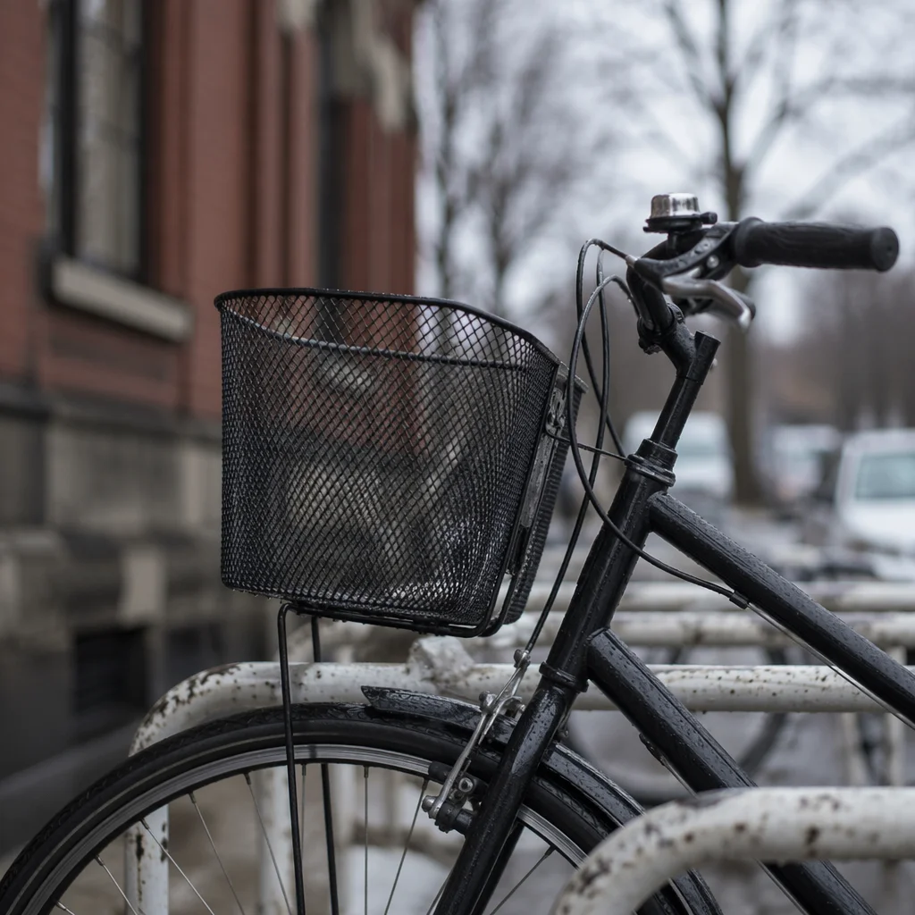Rainy Urban Commuter Bicycle on City Sidewalk