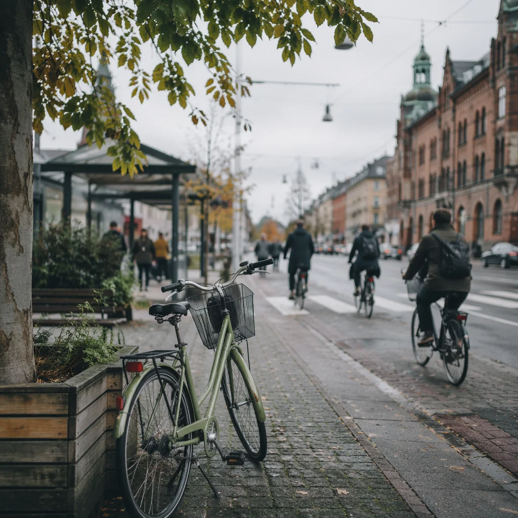 Urban Bicycle Commute on Overcast Morning