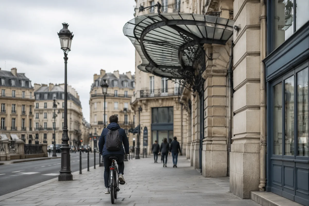 Bicycle Commuter on Historic City Street