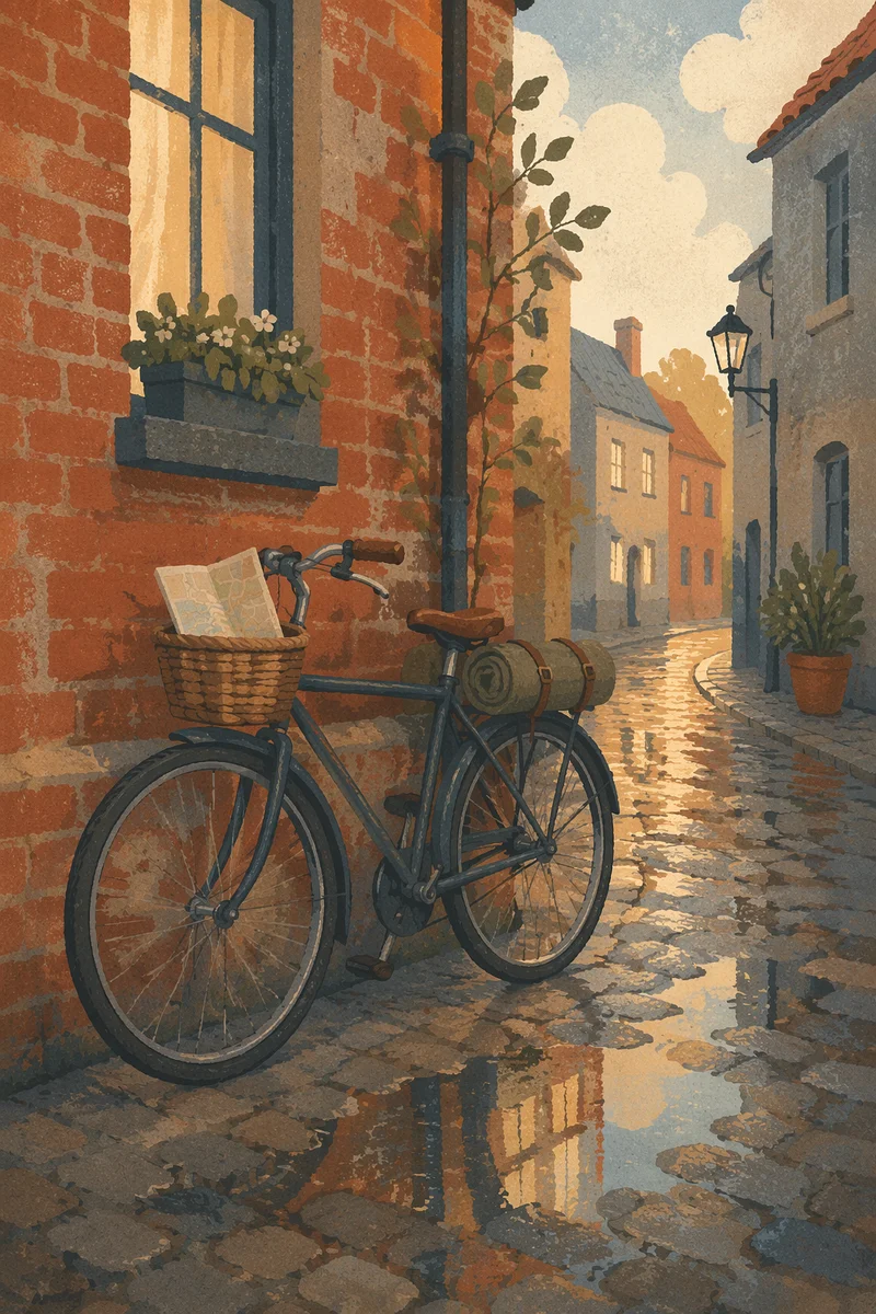 Urban Bicycle by Rainy Brick Wall