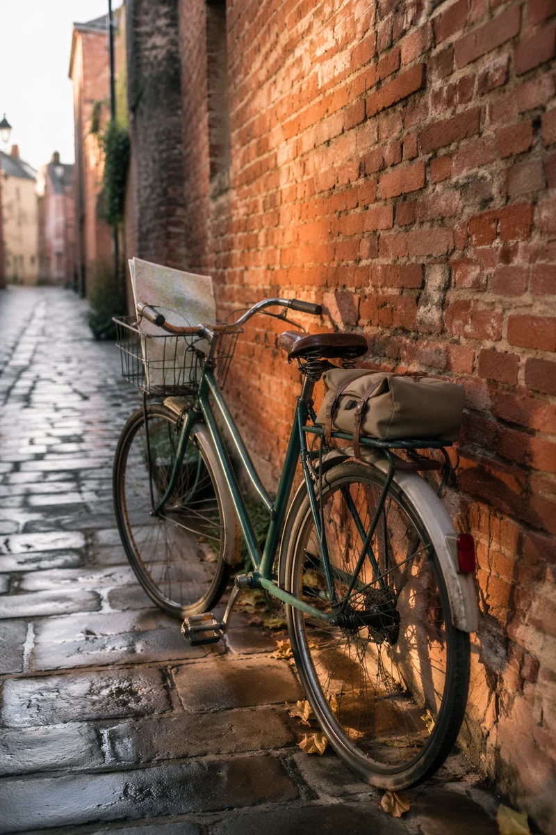 Vintage Bicycle by Brick Wall at Dawn