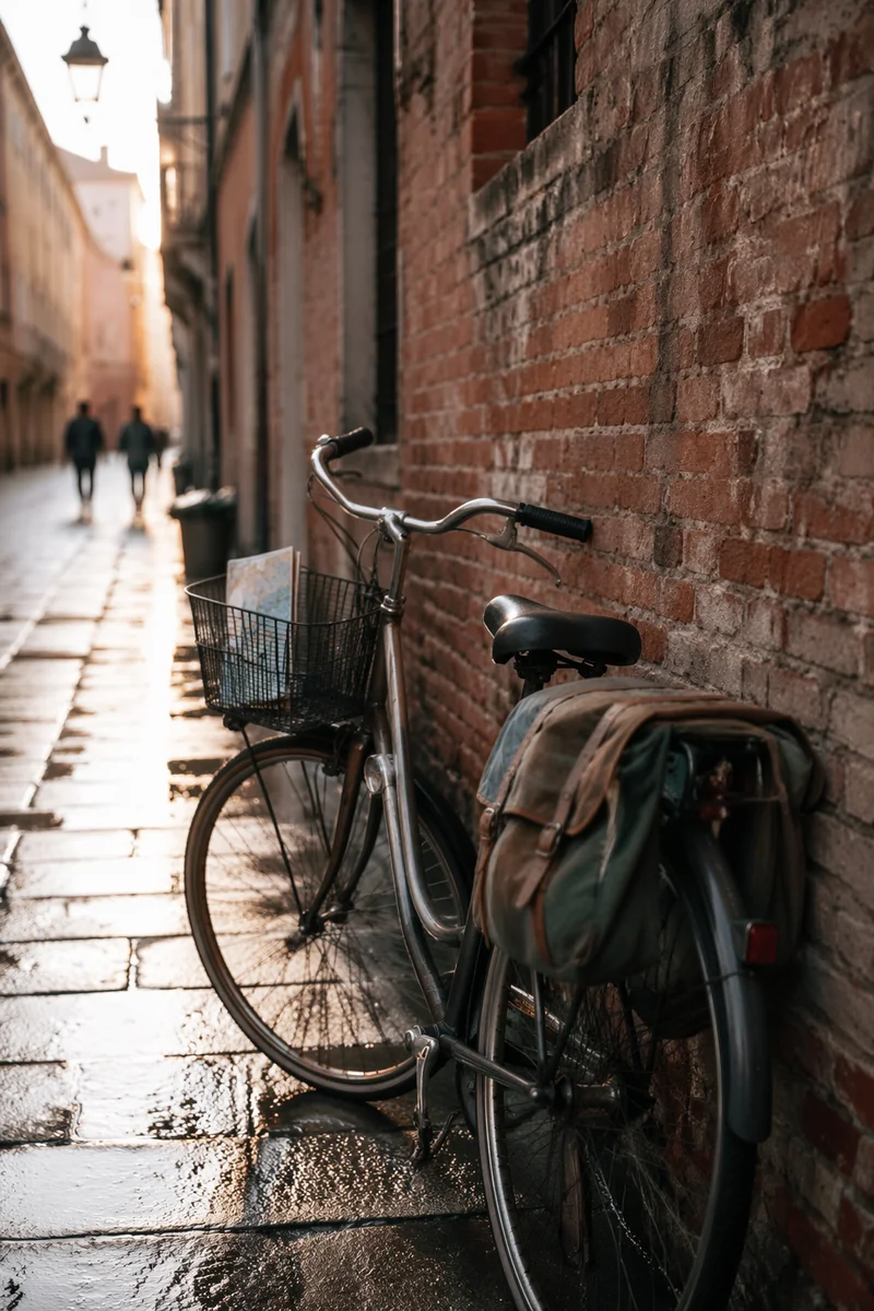 Urban Bicycle by Brick Wall at Dawn