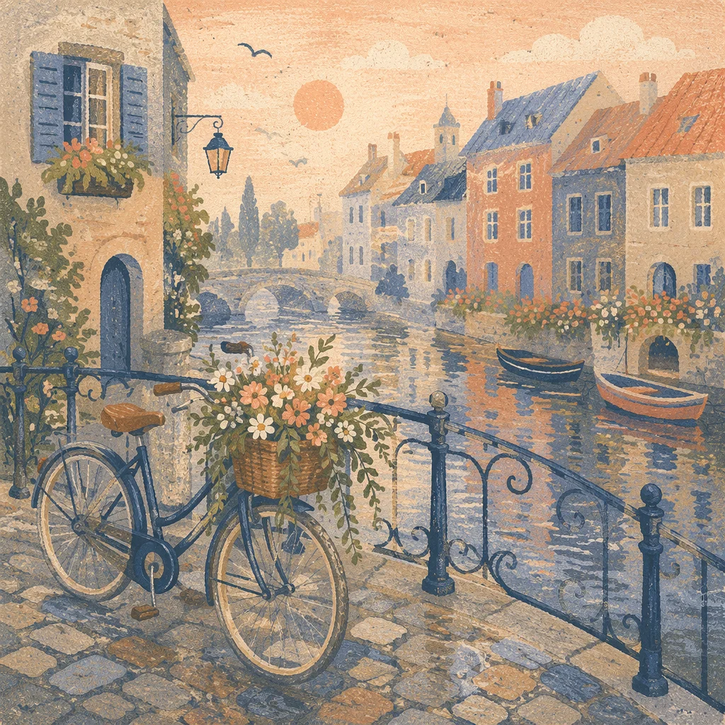 Vintage Bicycle on Misty Canal Bridge