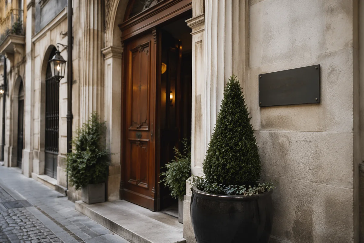 Charming Boutique Hotel Entrance with Planter