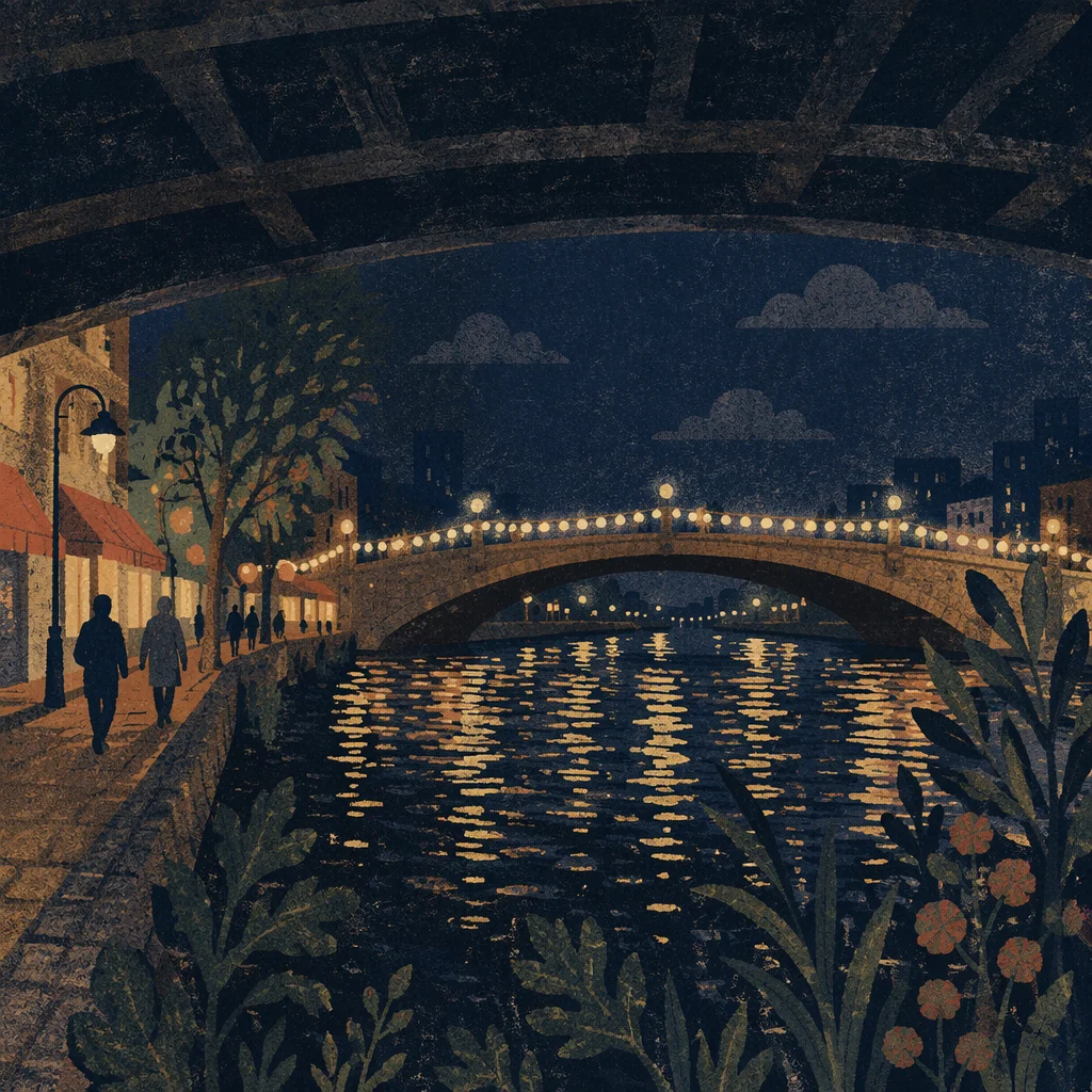 Night Bridge Lights Over Quiet River