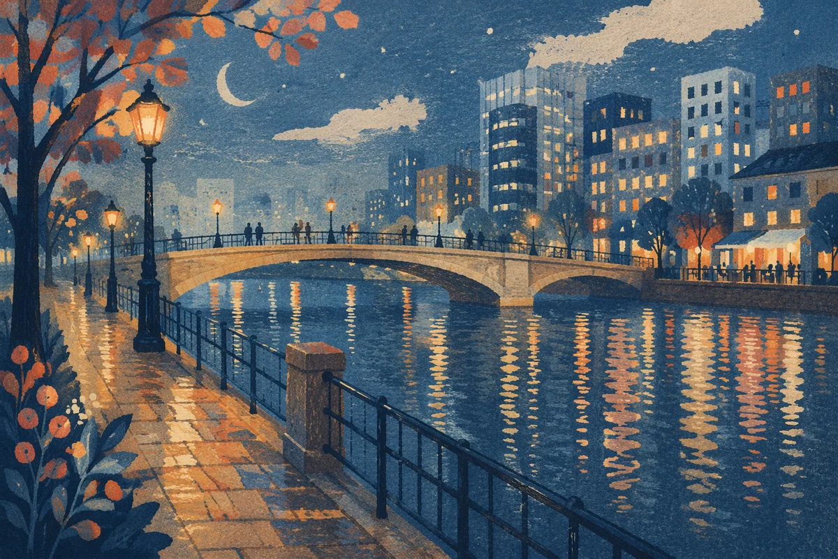 Night Bridge Over River City Lights