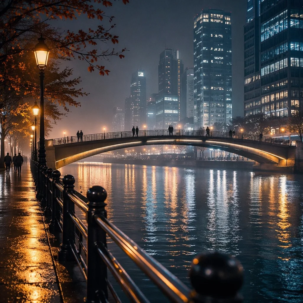 Night Bridge Over River City Lights