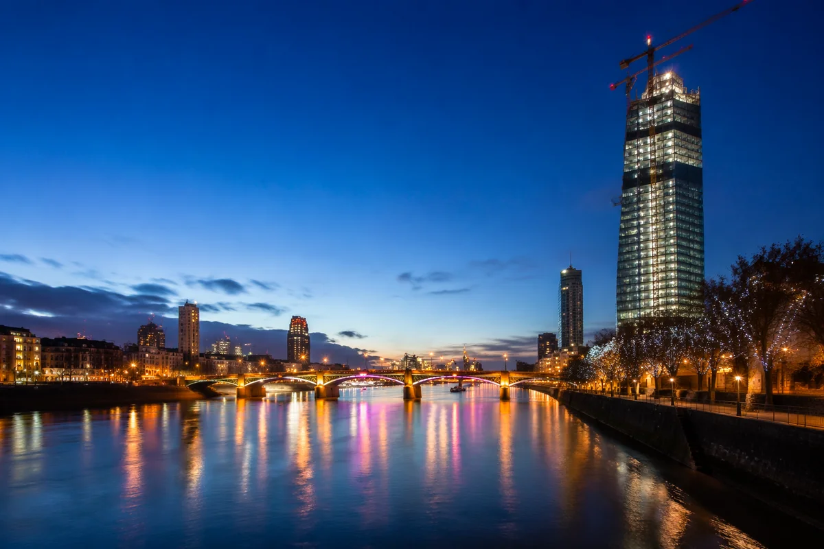 Blue Hour Bridge Over City River