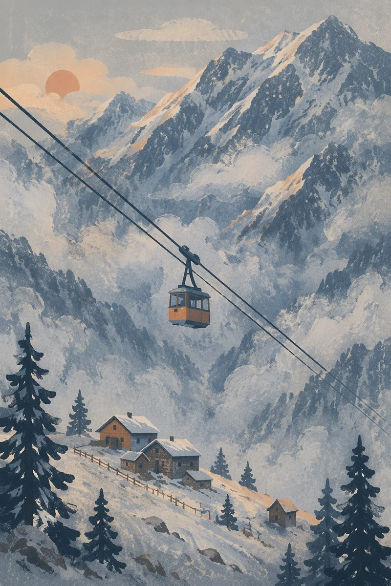 Misty Mountain Cable Car at Sunrise