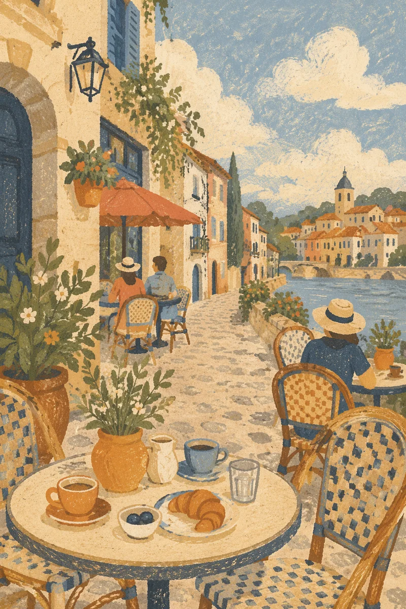 Charming European Cafe Terrace by Riverside
