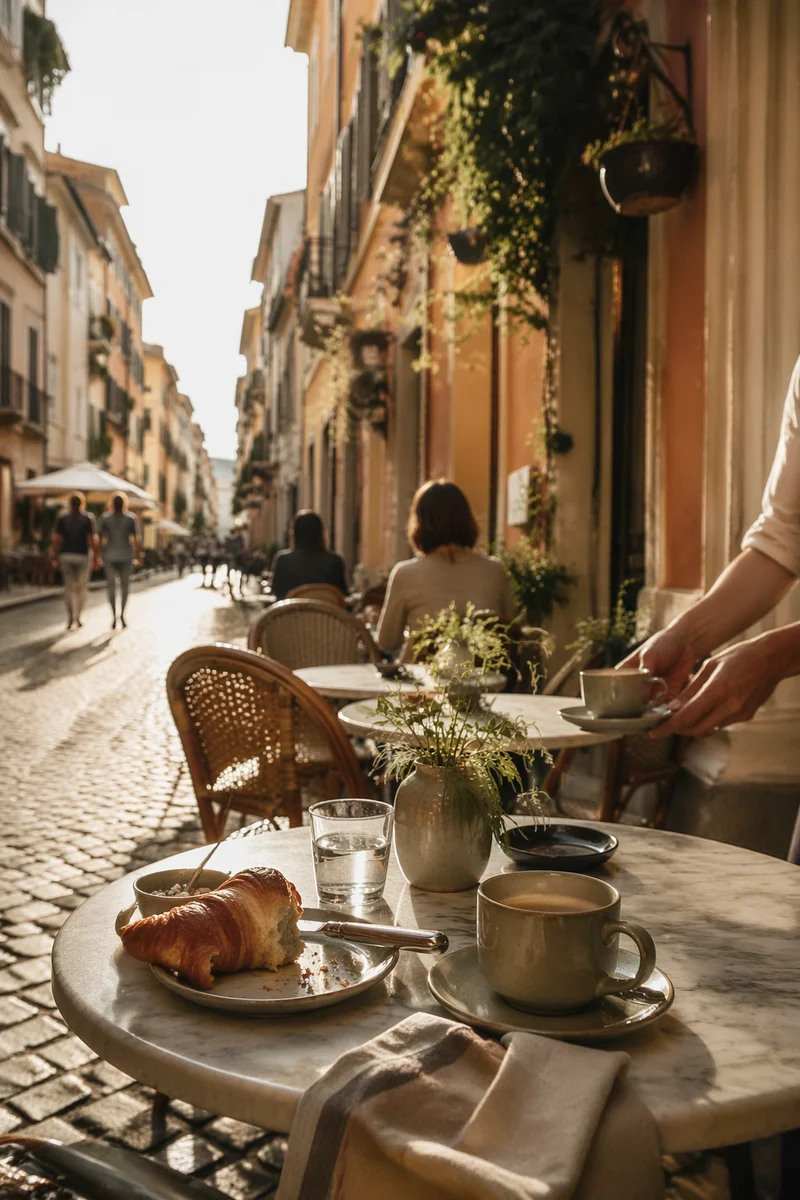 Charming European Cafe Terrace Morning Scene