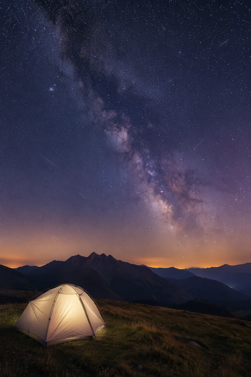 Glowing Tent Beneath Alpine Milky Way