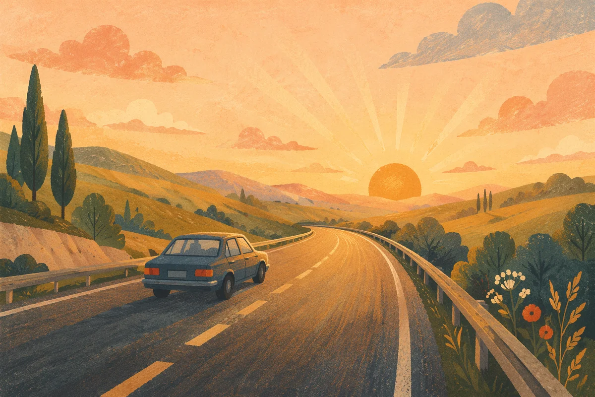Open Highway Journey at Golden Sunset