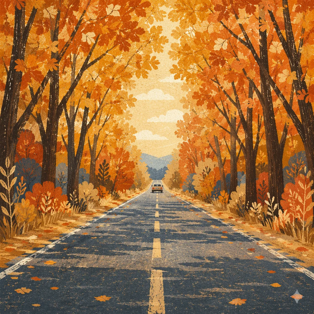 Autumn Highway Road Trip Through Forest