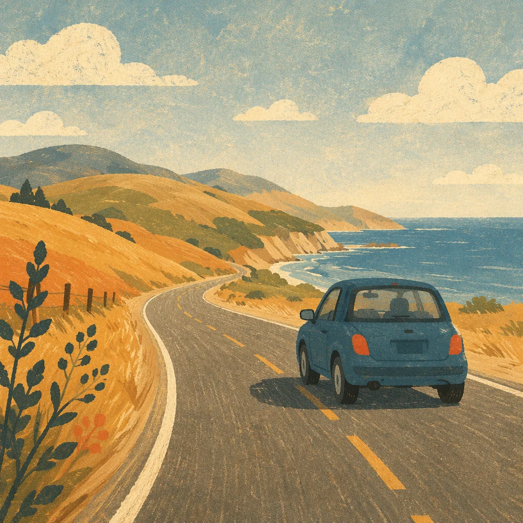 Scenic Coastal Highway Drive at Sunset